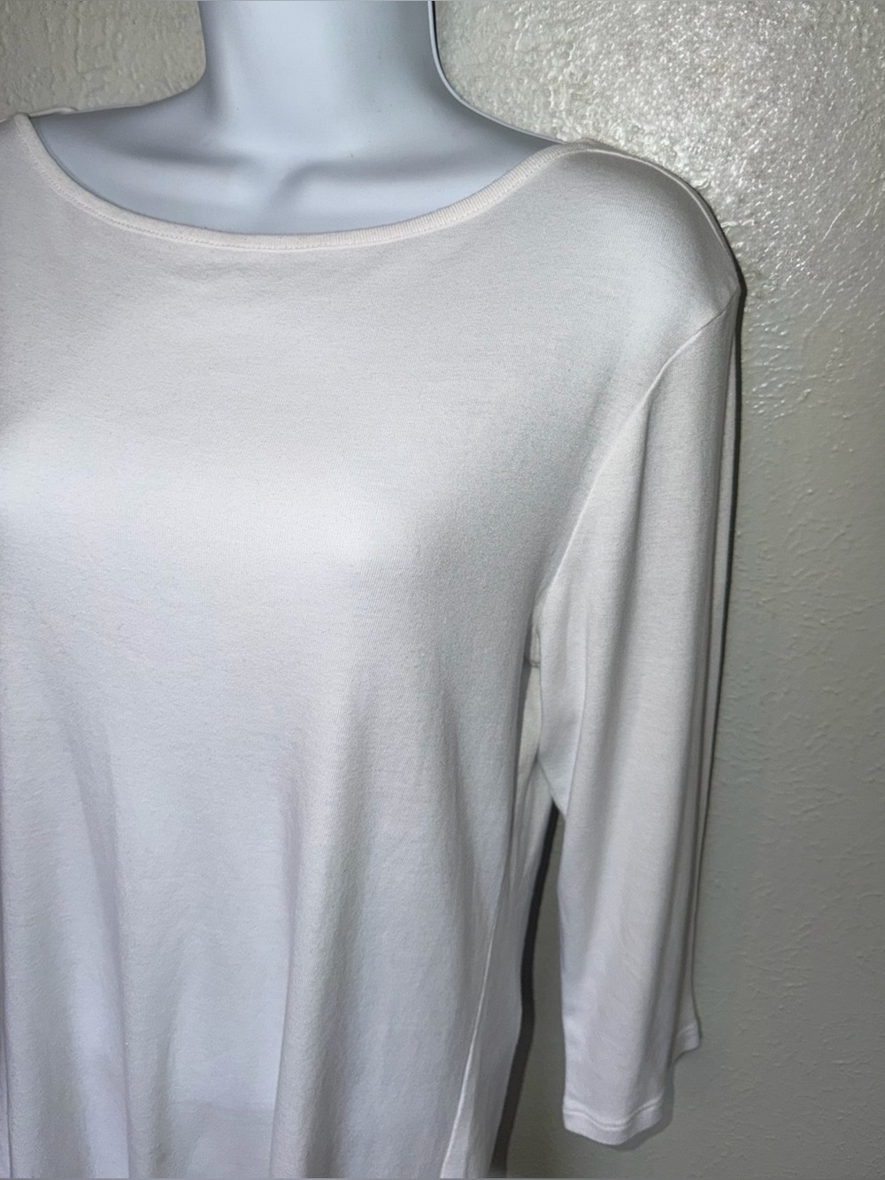Caslon Boat Neck Long Sleeve T-Shirt Knit Top in White Cotton Modal Blend Sz L - Picture 3 of 8